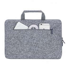 RIVACASE Anvik 13.3" Laptop sleeve, light grey, with handle, waterproof material, plush interior, back pocket for
