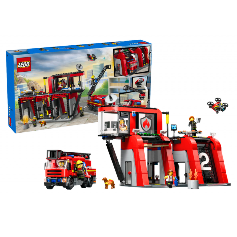 LEGO CITY Bricks Fire Station With Fire Truck 843 Elements 60414