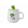 Dinosaur Ceramic Mug, White, Lid, Spoon, 350ml