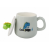 Dinosaur Blue Ceramic Mug, Lid, Spoon, 350ml