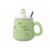 Green Unicorn Ceramic Mug, Lid, Spoon, 350 ml