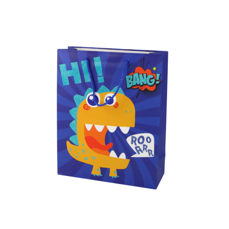 Blue Dinosaur Paper Gift Bag 32cm x 26cm x 10cm