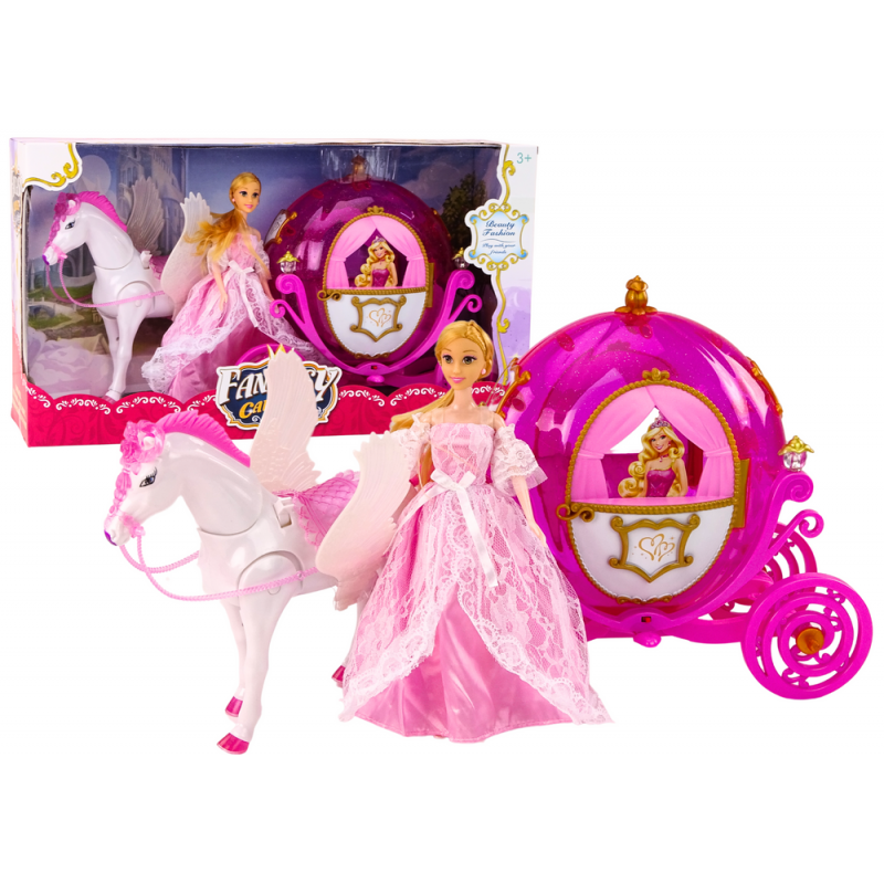 Carriage With Horse Doll Princess Carriage Pink Pegasus Set