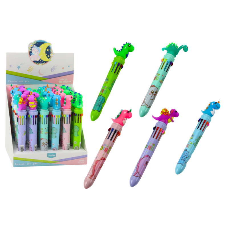 Multicolor Dinosaur Automatic Pen 10 Colors Mix