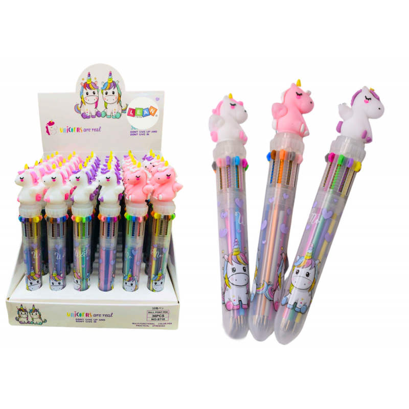 Multicolor Unicorn Automatic Pen 10 Colors Mix