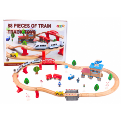 Set Train Tracks Wooden Railway Cars Buildings 88 El