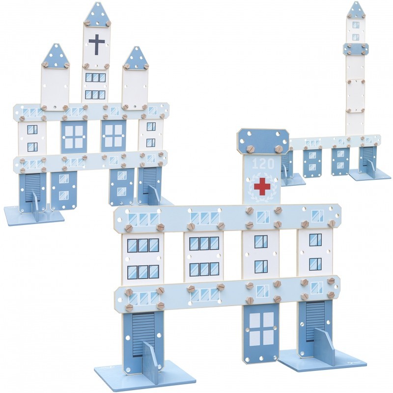 CLASSIC WORLD EDU Huge Wooden Construction Blocks Set Hospital Church Tower 97 el.