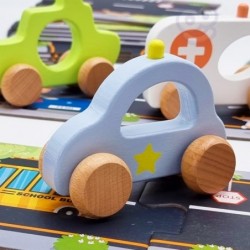 TOOKY TOY Wooden Push Toy Police for Children
