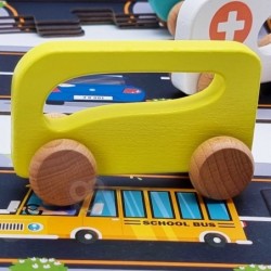 TOOKY TOY Wooden Push Bus for Children