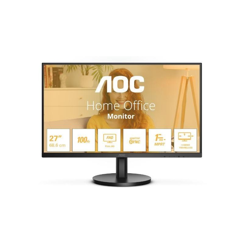 LCD Monitor AOC 27" Panel VA 1920x1080 16:9 100 Hz Matte 1 ms Speakers Tilt Colour Black 27B3HMA2