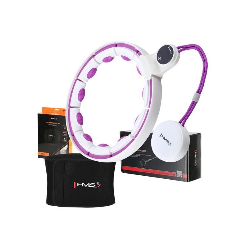 SET HULA HOOP MAGNETIC WHITE/VIOLET HHM17 WITH WEIGHT + COUNTER HMS + WAIST SUPPORT BR163 RED