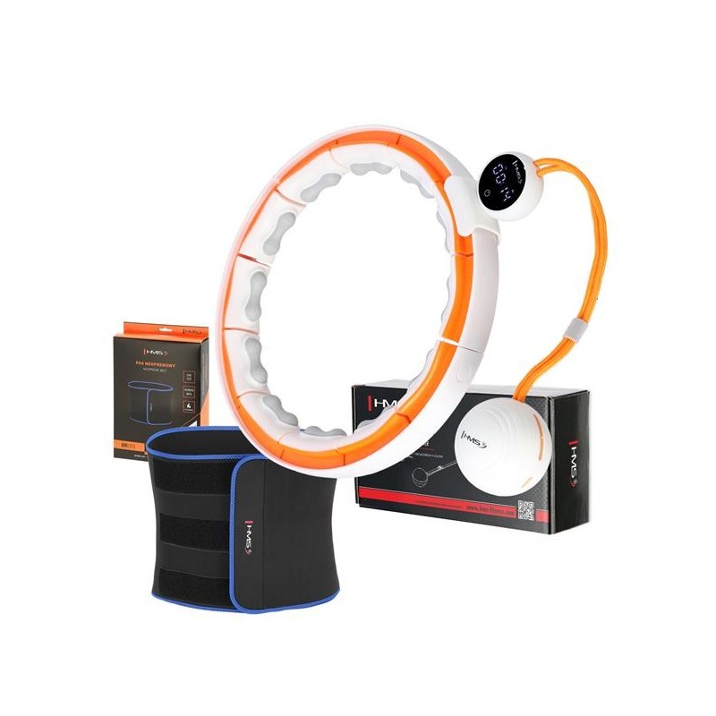 SET HULA HOOP MAGNETIC WHITE/ORANGE HHM21 WITH WEIGHT + COUNTER HMS + SLIMMING BELT BR1313