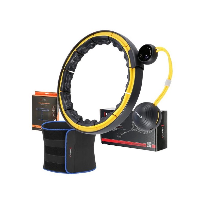 SET HULA HOOP MAGNETIC BLACK/YELLOW HHM21 WITH WEIGHT + COUNTER HMS + SLIMMING BELT BR1313