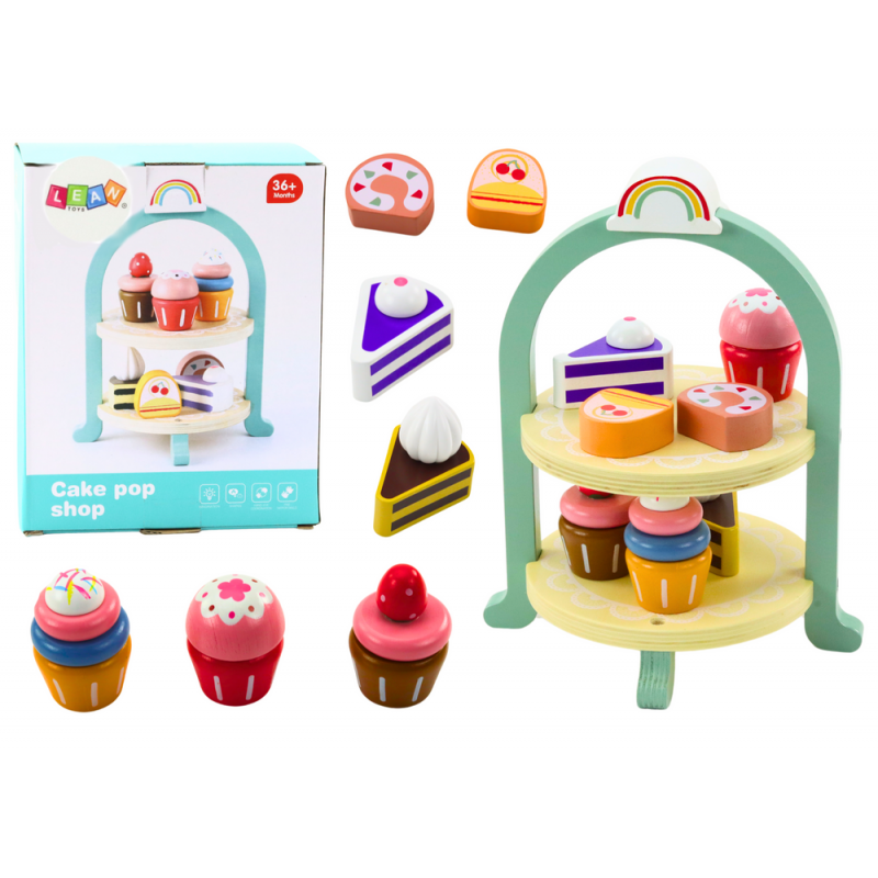 Sweets Set Cakes Cupcakes Wooden Stand