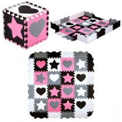 MD03 KID'S MAT PUZZLE PLAYPEN PINK HEARTS 36 ELEMENTS 140x140CM  NILS FUN