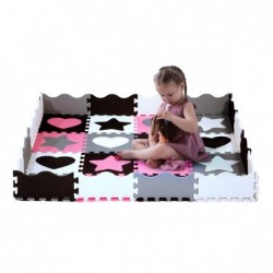 MD03 KID'S MAT PUZZLE PLAYPEN PINK HEARTS 36 ELEMENTS 140x140CM  NILS FUN