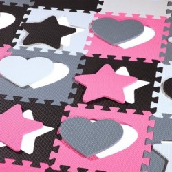 MD03 KID'S MAT PUZZLE PLAYPEN PINK HEARTS 36 ELEMENTS 140x140CM  NILS FUN