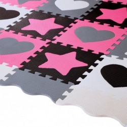 MD03 KID'S MAT PUZZLE PLAYPEN PINK HEARTS 36 ELEMENTS 140x140CM  NILS FUN