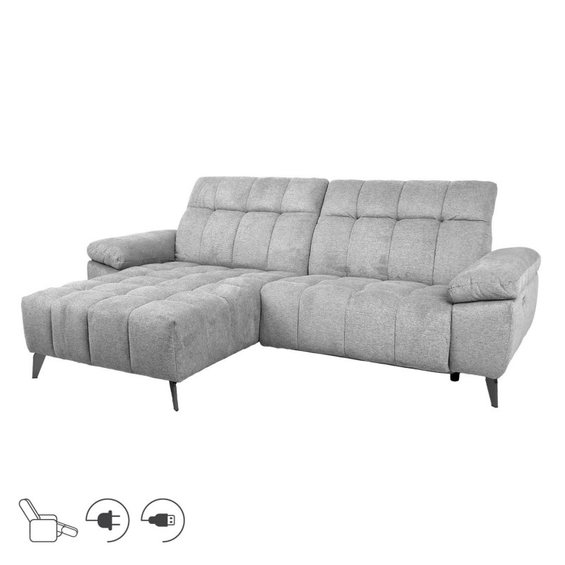 Corner sofa LUZERN LC, electric recliner, light grey