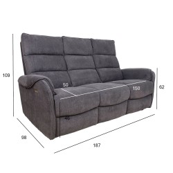 Recliner sofa BOWERS 3-seater, electric, bluish grey