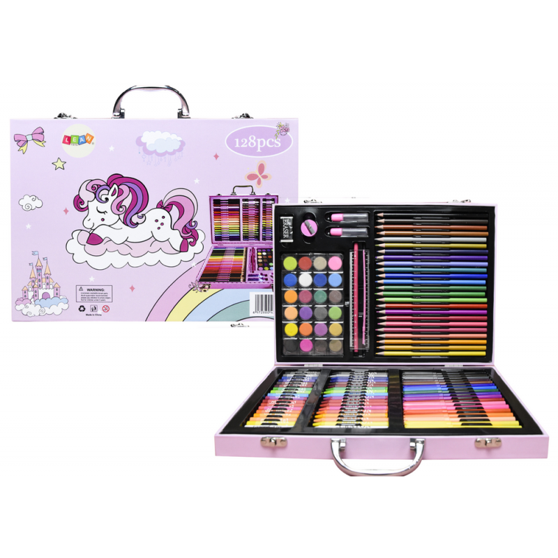 Art Set in a Suitcase with a Unicorn Pink 128 EL