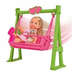 SIMBA Evi doll on a double swing with a dog