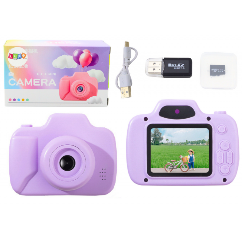 Camera For Kids Photos Recording Games Memory Card 64GB Purple