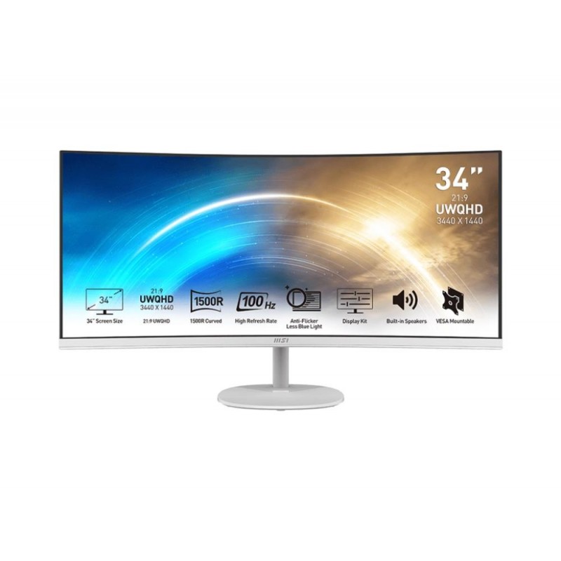 LCD Monitor MSI PRO MP341CQW 34" Business/Curved/21 : 9 Panel VA 3440x1440 21:9 100Hz Matte 4 ms Speakers Tilt Colour