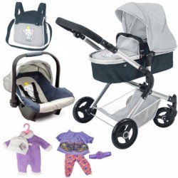 WOOPIE ROYAL Set for dolls: Stroller 3in1 + Baby Carrier + 2x Clothes