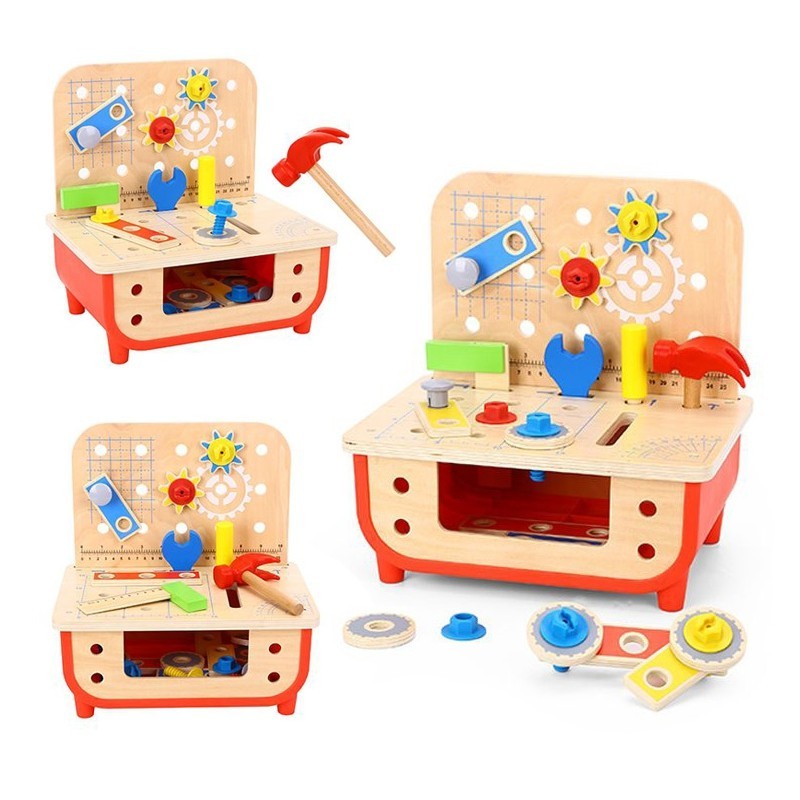TOOKY TOY Wooden Workshop Table Table Top with Tools 31 pcs.