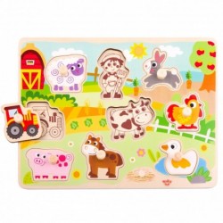 TOOKY TOY Wooden Farm Puzzle with Pins To Match