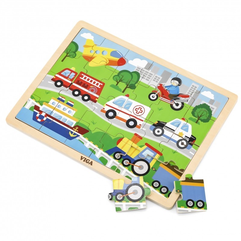 VIGA Wooden Puzzle Vehicles in the city 24 Elements