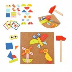 TOOKY TOY Jigsaw Puzzle Cork Board Nailing Game with Hammer 20 Patterns 82 pcs. FSC certificate