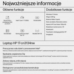 HP 17-cn3134nw i7-1355U 17,3"FHD AG IPS 250 nits 16GB DDR4 SSD512 IrisXe Cam Win11 2Y Natural Silver