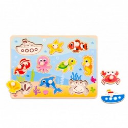 TOOKY TOY Wooden Sea Puzzle with Pins Match the Shapes