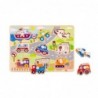 TOOKY TOY Wooden Puzzle Transport Vehicles With Pins To Match