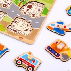 TOOKY TOY Wooden Puzzle Transport Vehicles With Pins To Match