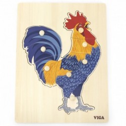 VIGA Wooden Montessori Puzzle Rooster with Pins