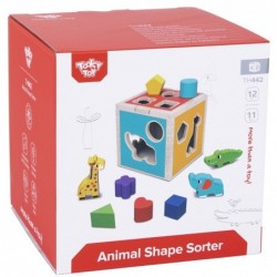 Tooky Toy Wooden Sorter Educational Cube Animals Geometric Figures