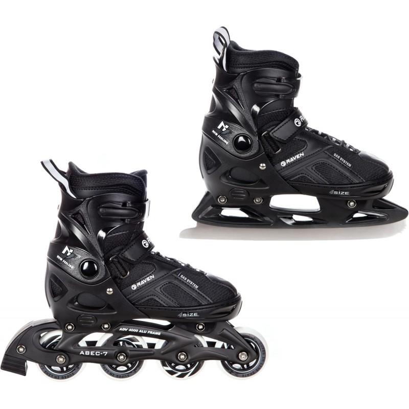 2-in1 Ice Skates/Inline skates Raven Pulse Black+Blades