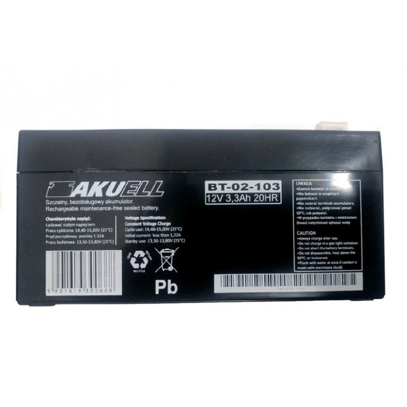 AGM gel battery for a car for a 12V3.3Ah battery