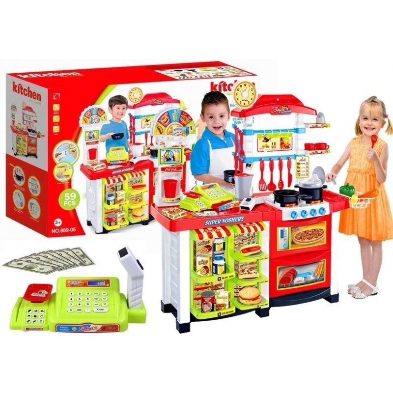 Kids Roleplay Kitchen Shop Set 58 PCS Light&Sounds