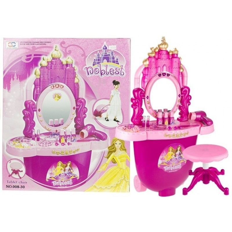 Beauty Table Princess Girl Set Lights Sounds Stool Realistic Hairdryer