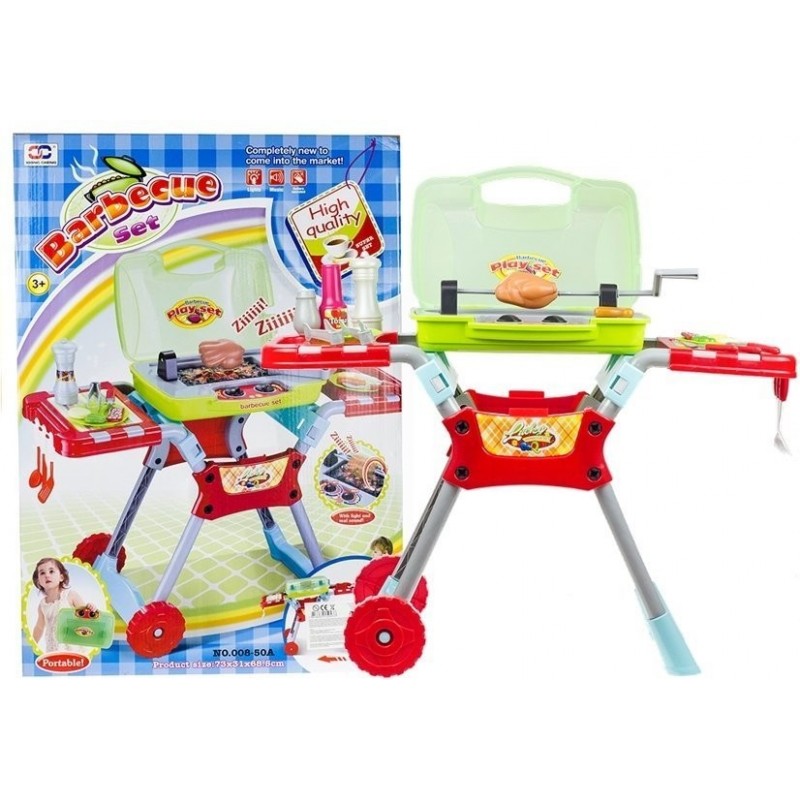 Childrens Kids Grill BBQ Barbecue Set On Wheels Lights Sounds Pretend Play