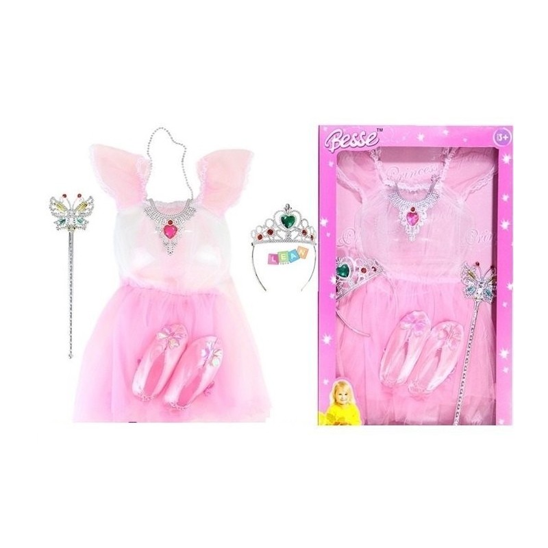 A princess costume with accessories shoes dress crown wand