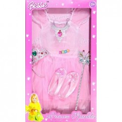 A princess costume with accessories shoes dress crown wand