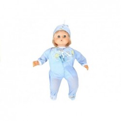 A beautiful baby doll with accessories pacifier blue pyjamas cries