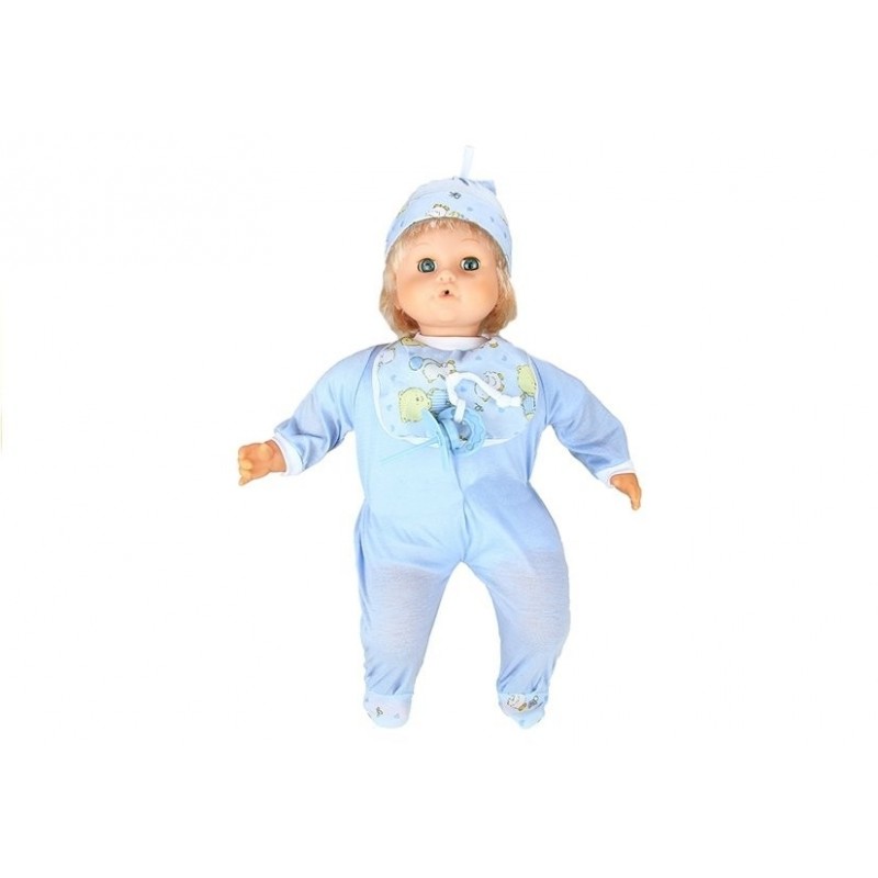 A beautiful baby doll with accessories pacifier blue pyjamas cries