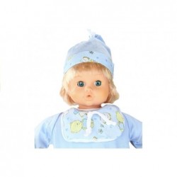 A beautiful baby doll with accessories pacifier blue pyjamas cries