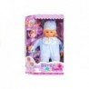 A beautiful baby doll with accessories pacifier blue pyjamas cries